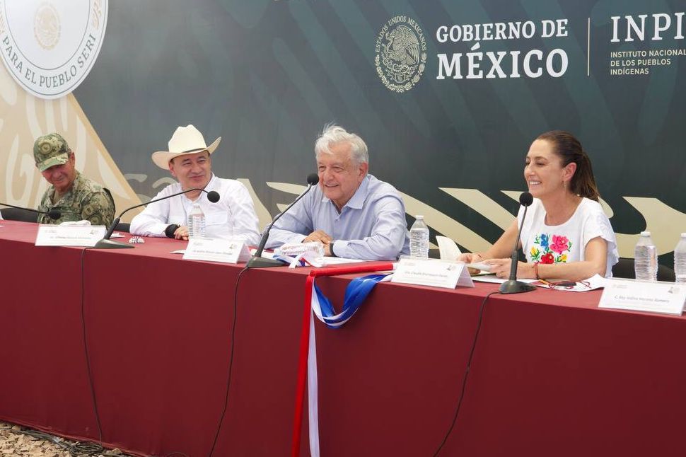 Presiden Gobernador Durazo, presidente López Obrador y presidenta electa Sheinbaum continuidad de restitución de derechos a comunidad&nbsp;Seri
