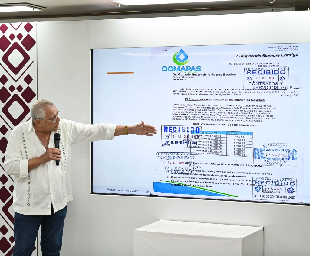 REGULARIZA OOMAPAS DE CAJEME A MÁS DE 40 MIL USUARIOS CON ADEUDOS&nbsp;MAYORES